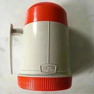 Vintage orange 60s wide mouth glass insert vaccuum seal Thermos